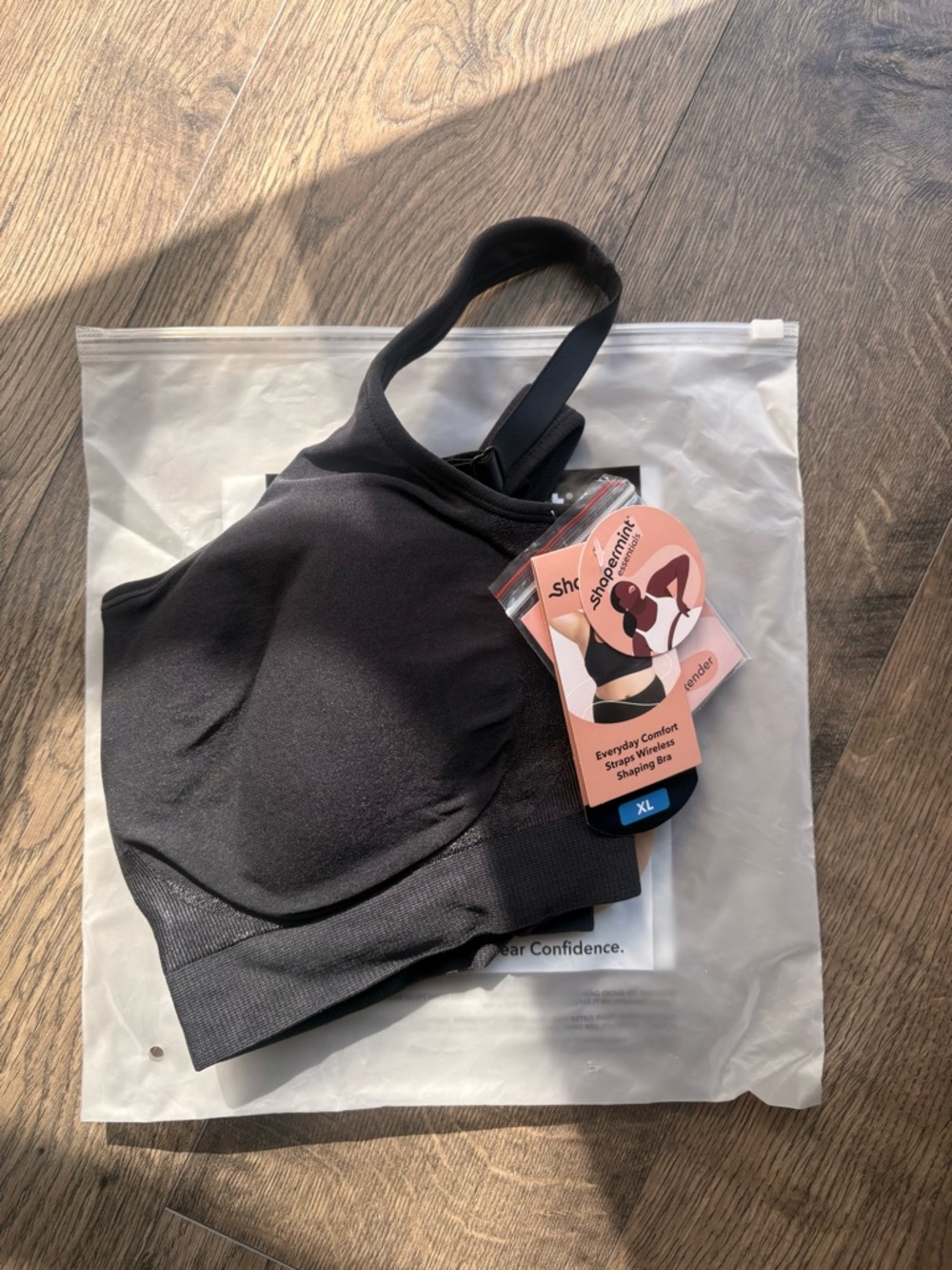 NWT Shapermint Essentials Everyday Comfort Straps Wireless Shaping Bra Black XL